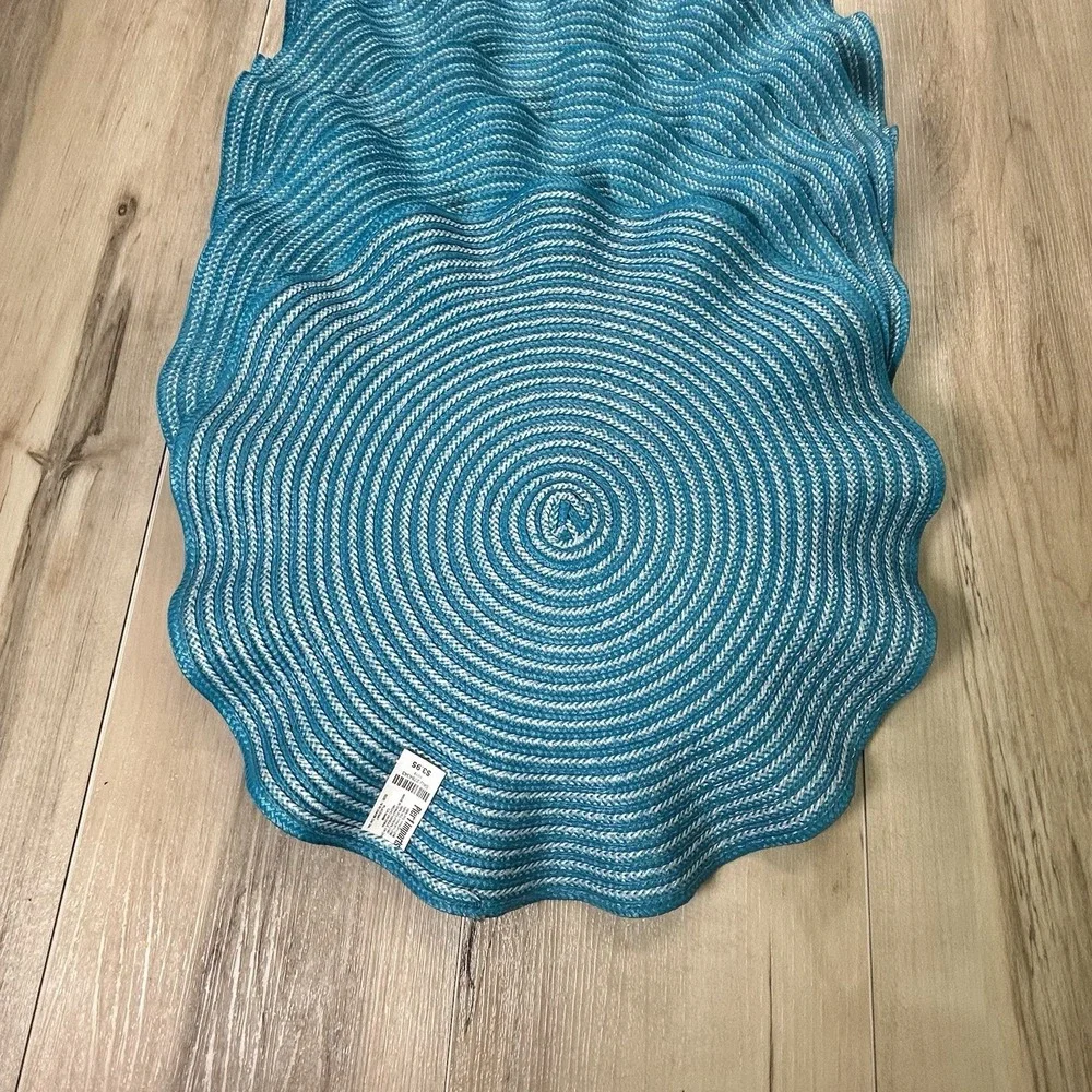 Set of 6 Pier 1 Imports Teal Ruffled Placemats - Circular Woven Coastal Boho